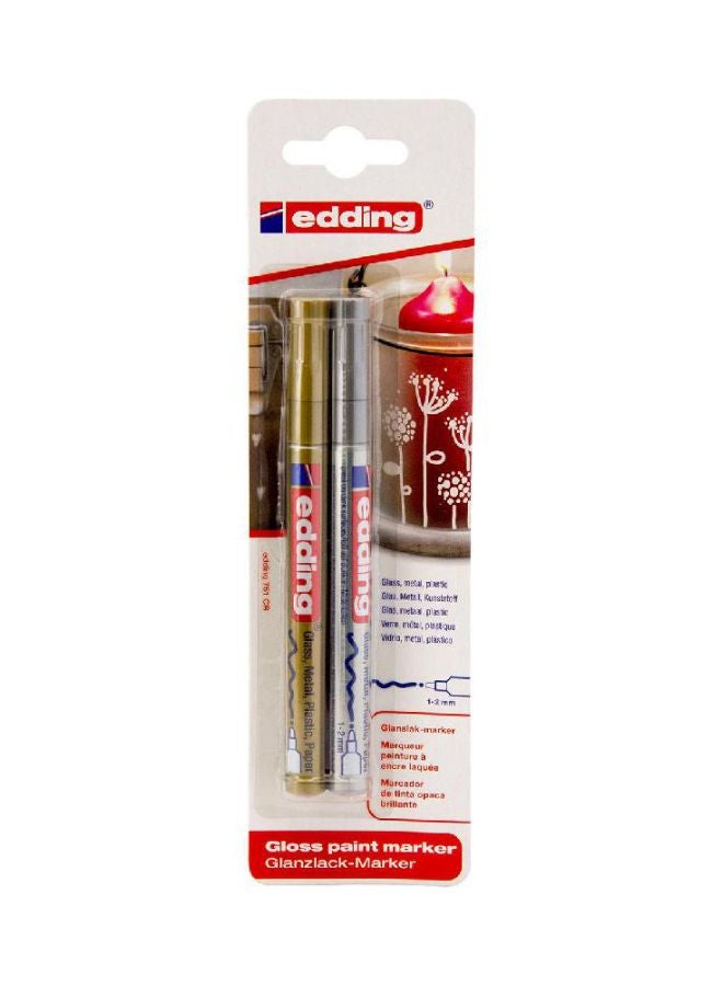 طقم أقلام ماركر تلوين ملمعة بدرجة 751 وبطرف مستدير من قطعتين ذهبي/فضي