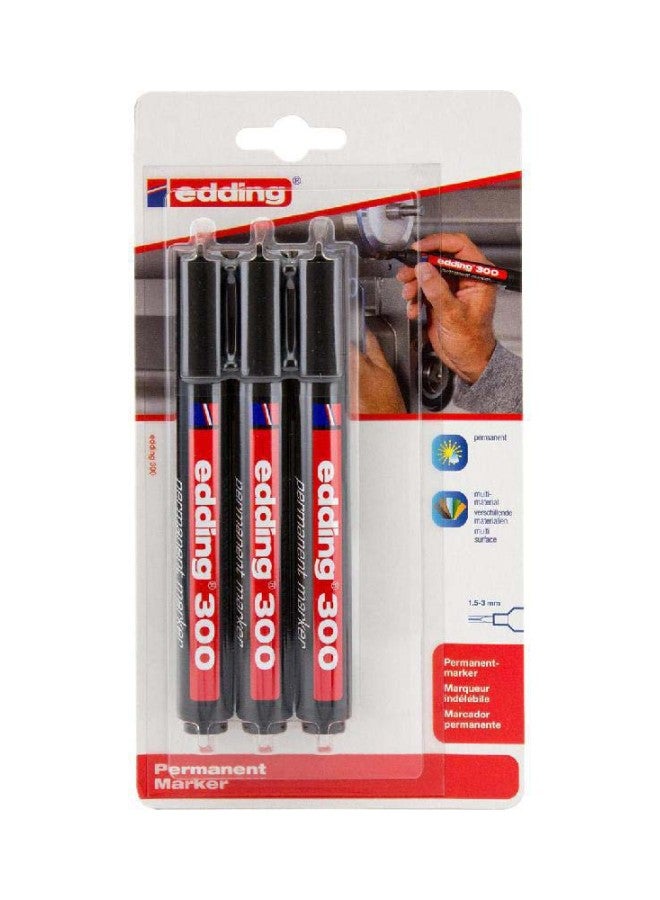 3-Piece 300 Chisel Tip Permanent Marker Set Black