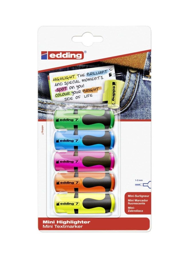 Edding 5-Piece 7 Mini Highlighter Set Blue/Green/Yellow