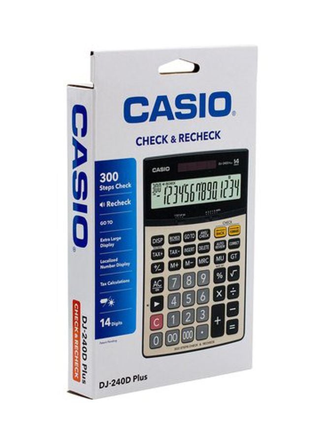 كاسيو آلة حاسبة أساسية بشاشة سعة 14 رقم طراز DJ-240D أسود/ فضي - Image 2