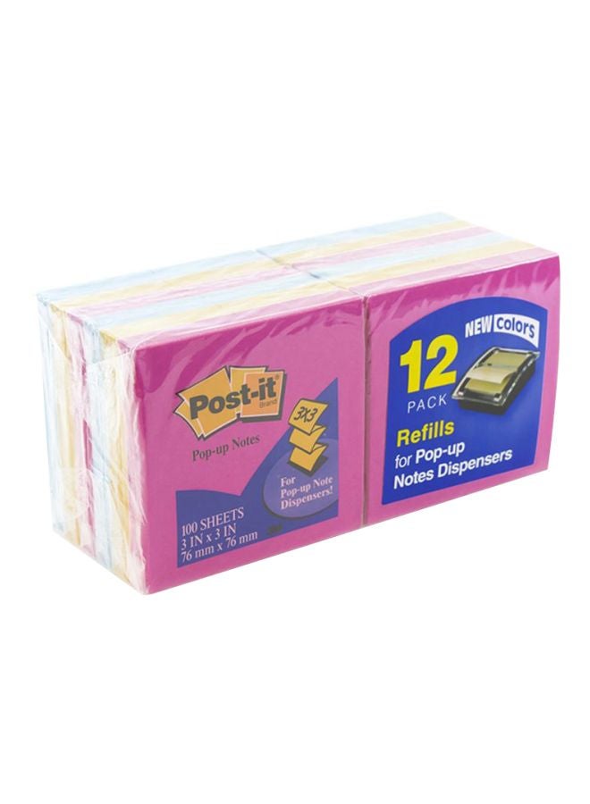 ثري ام طقم أوراق ملاحظات لاصقة مكون من 12 قطعة متعدد الألوان
