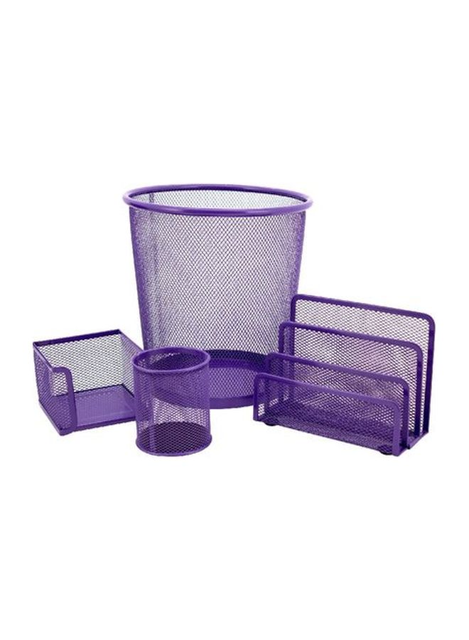 4-Piece Mesh Steel Desk Organizer Set Purple