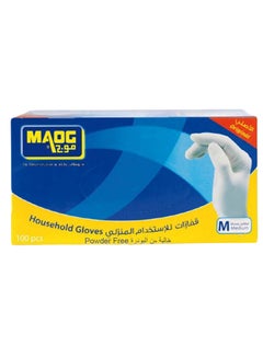 مواج طقم قفازات خالية من البودرة للاستخدام المنزلي من 100 قطعة أبيض  - Image 2