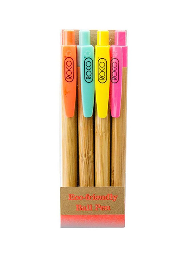 ROCO 4-Piece Bamboo Rollerball Pen Multicolour