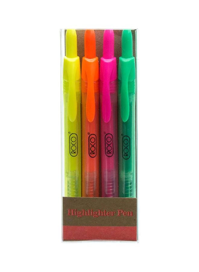 ROCO 4-Piece Highlighter Pen Green/Pink/Orange