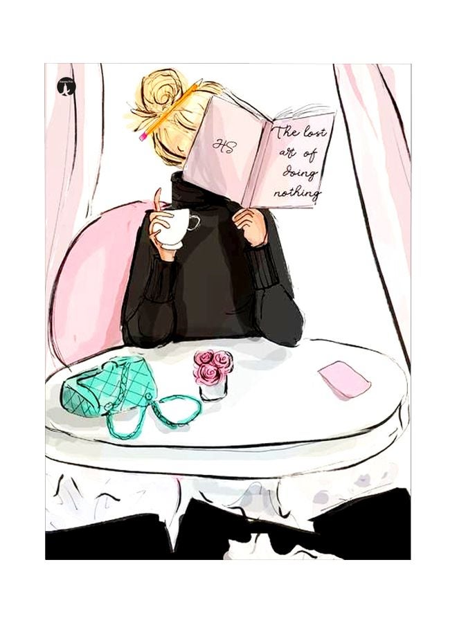 BP Person Reading Book Themed Metallic Plate Pink/Yellow/White 20x15cm 