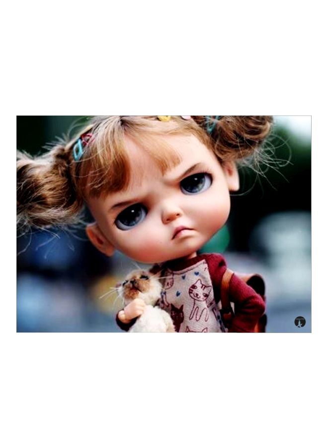 لوح من المعدن بطبعة دمية بيج/أحمر/أزرق 20x15سم