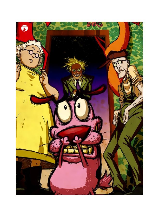 بي بي لوح من المعدن بطبعة شخصية الكلب من مسلسل "Courage The Cowardly Dog" وردي/أصفر/أخضر 20x15سم