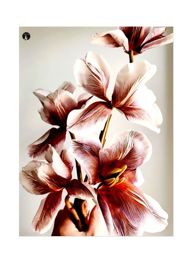 Floral Themed Metallic Plate White/Brown/Red 20x15cm