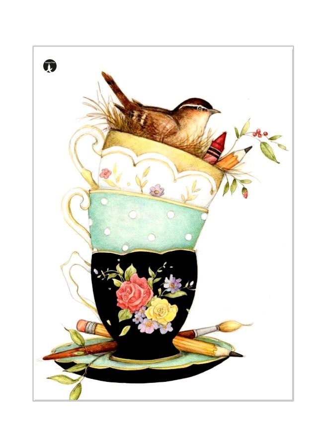 Bird Nest In Cup Themed Metallic Plate Brown/Blue/Black