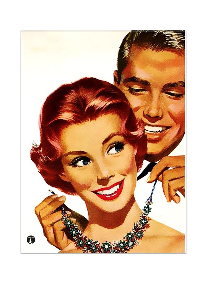 Couple Themed Metallic Plate Brown/Red/White 20x15cm