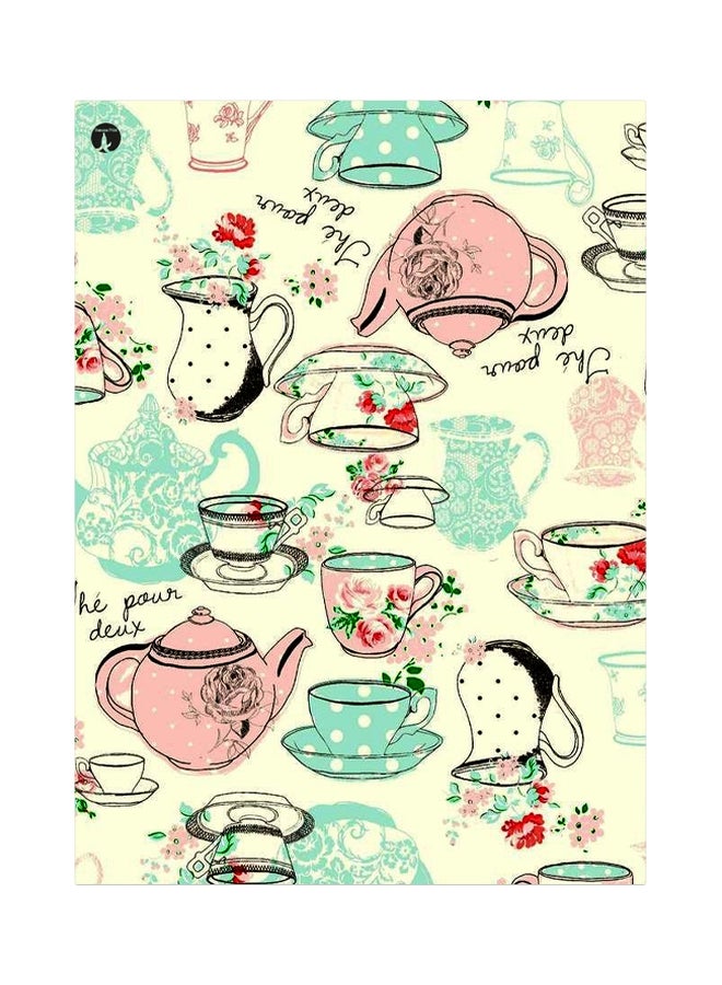 لوحة معدنية بطبعة غلاية وكوب أصفر/أخضر/وردي 20x15سم