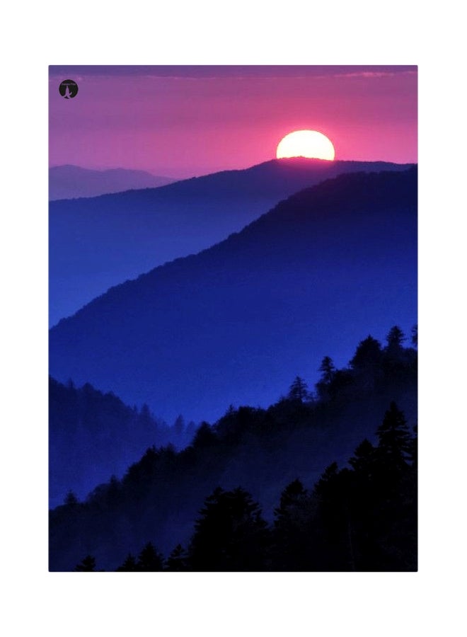 لوح من المعدن بطبعة منظر طبيعي أزرق/وردي/أصفر 20x15سم