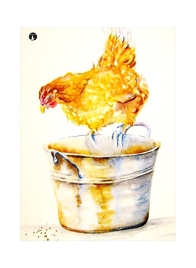 بي بي لوح للزينة من المعدن بطبعة دجاجة أصفر/أبيض/أزرق 20x15سم