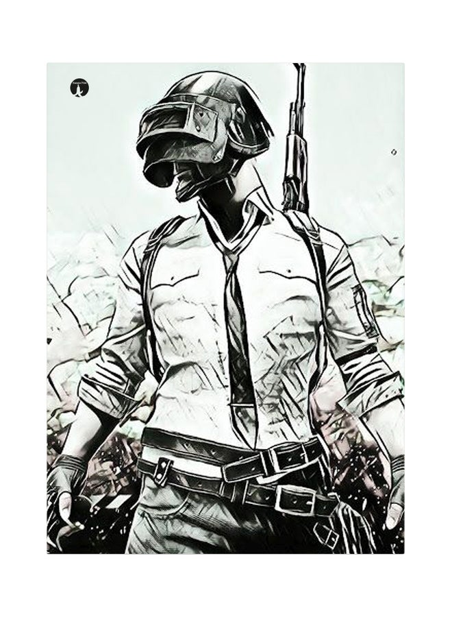 بي بي لوحة معدنية بطبعة مستوحاة من لعبة "Pubg" رمادي / أبيض / أسود 20x15سم