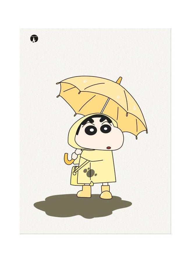 بي بي لوح من المعدن بطبعة شخصية شين شان أصفر/ بيج/ أسود 20x15سم