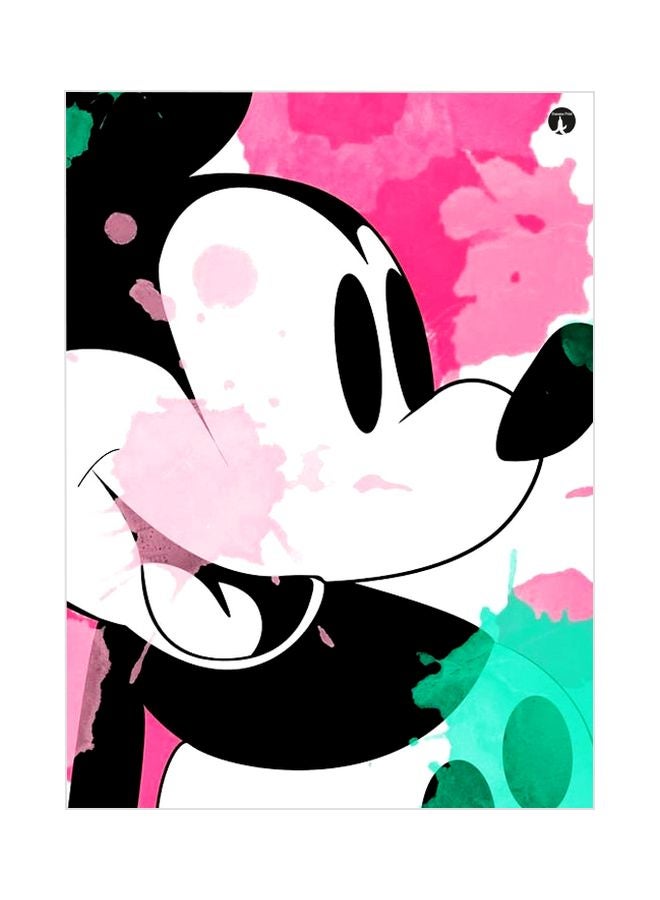 بي بي لوحة معدنية بتصميم ميكي ماوس أبيض/وردي/أخضر 20x15سم
