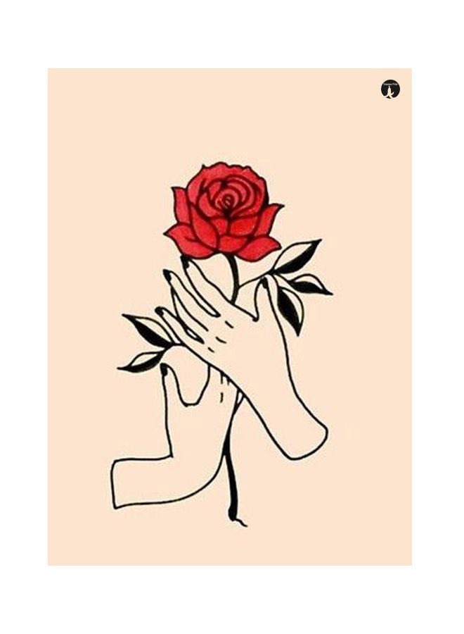 لوحة معدنية بنقشة الأزهار بيج/أحمر/أسود 20x15سم