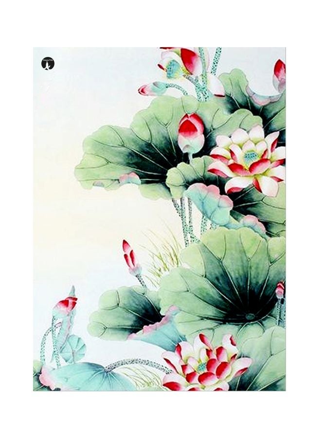 Floral Themed Metallic Plate Green/Pink/Beige 20x15cm