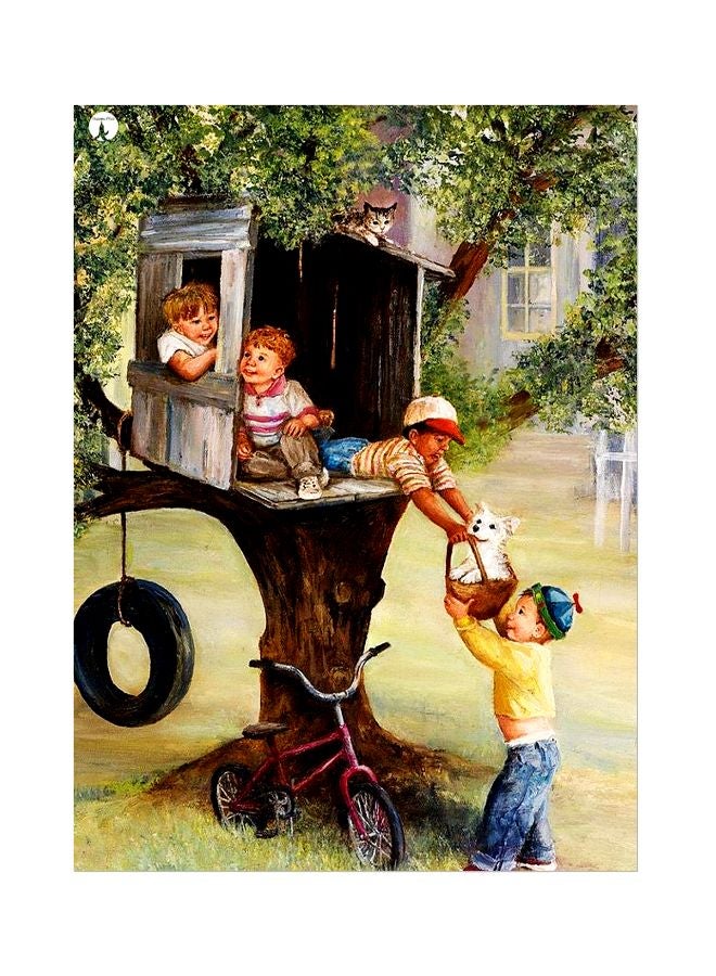 لوحة بنمط معدني بطبعة رسمة أطفال بني/أخضر/أصفر 20x15سم