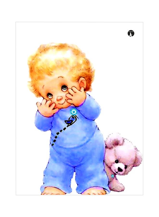 لوحة بنمط معدني بتصميم طفلة أبيض/أزرق/وردي 20x15سم