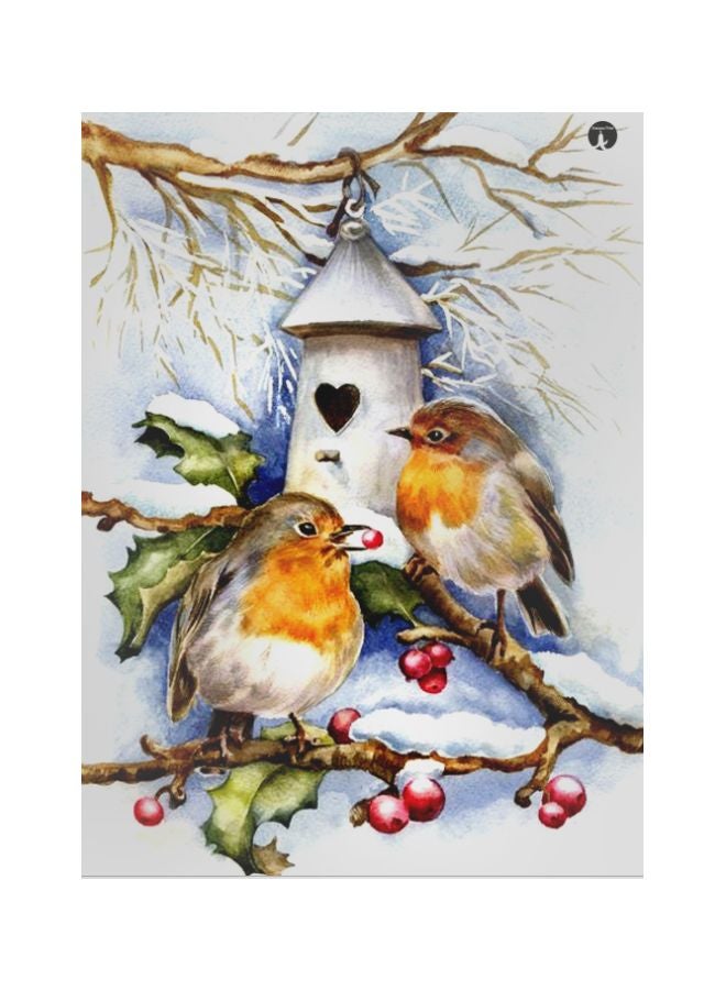 لوحة معدنية بتصميم طائر أبيض/أزرق/أخضر 20x15سم