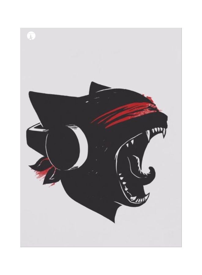 لوحة من المعدن بطبعة قطة رمادي / أسود / أحمر 20x15سم