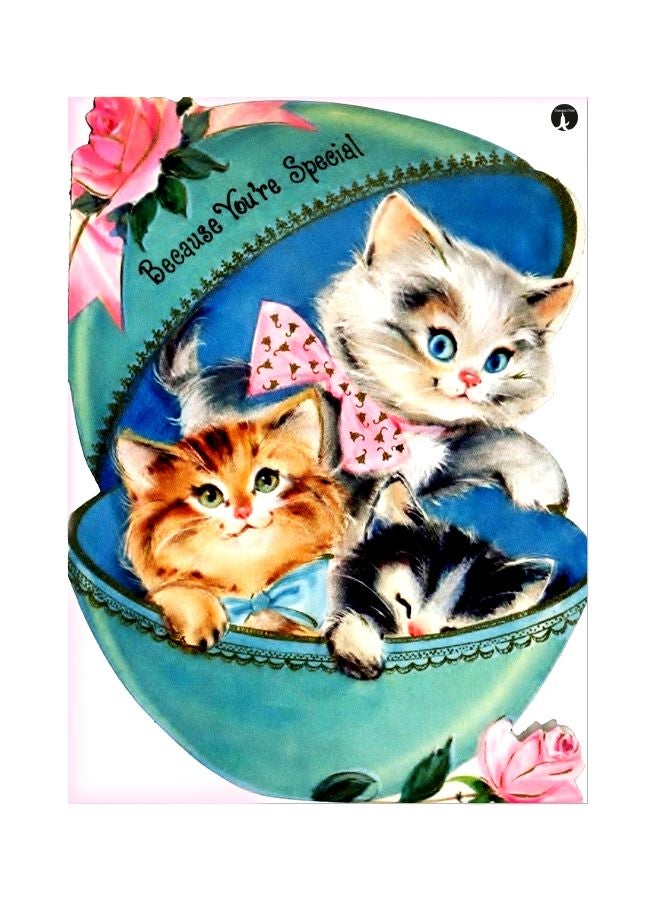 بي بي لوح للزينة من المعدن بطبعة قطط أخضر/أبيض/ بني 20x15سم