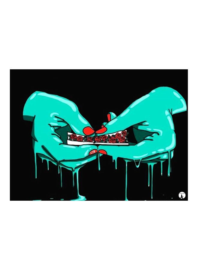 BP Floral Themed Decorative Metallic Plate Black/Green/Red 20x15cm