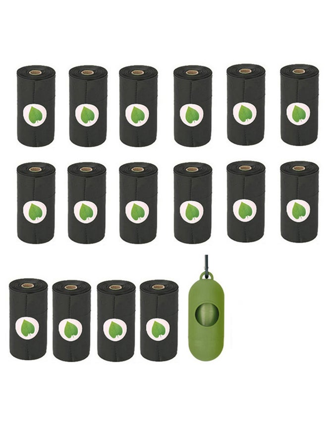 Generic 16-Piece Leak-Proof Degradable Pet Waste Bag Set With Dispenser Black 17.20 x 6.20cm