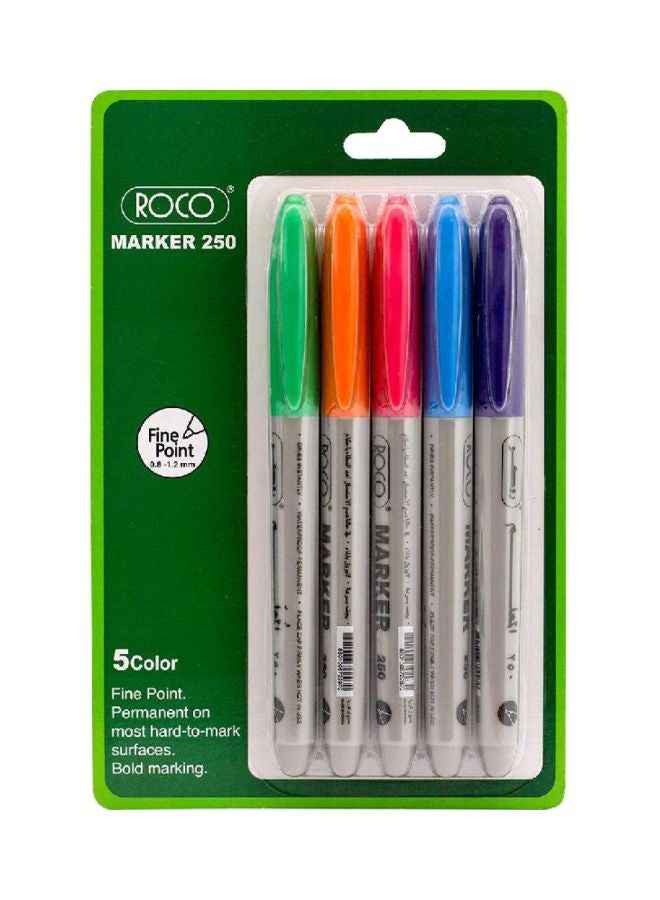 5-Piece Fine Tip Permanent Marker Set Multicolour