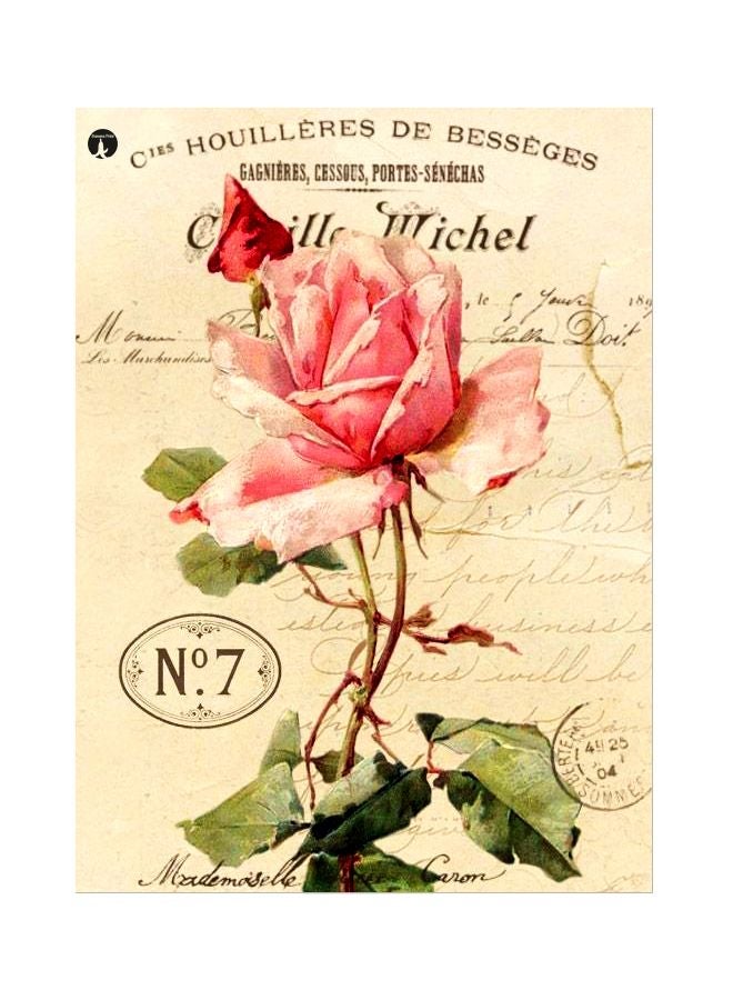 Rose Themed Decorative Metallic Plate Beige/Pink/Green 20x15cm