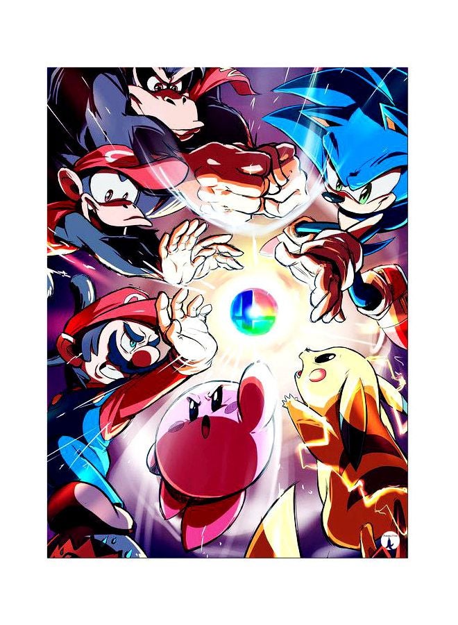 لوحة بنمط معدني مطبوع عليها رسمة كرتونية مستوحاة من فيلم "Pokemon" وردي/ أصفر/ أحمر 20x15سم