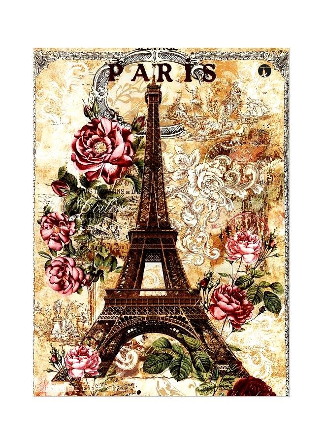 Paris Themed Decorative Metallic Plate Beige/Pink/Brown 20x15cm