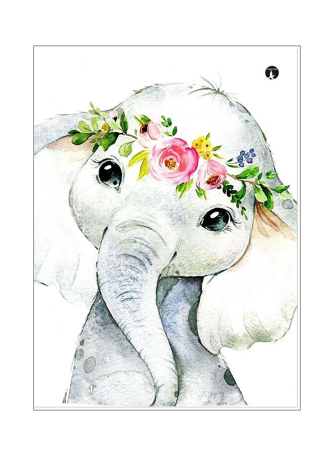 BP Elephant Printed Metallic Plate White/Grey/Pink 20x15cm