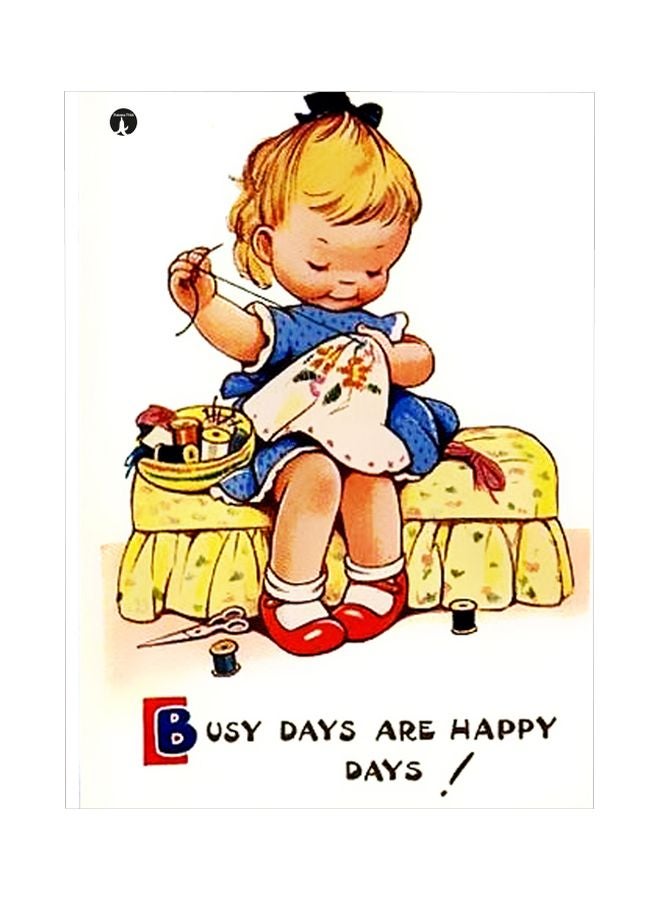 Busy Days Are Happy Printed Metallic Plate Blue/Yellow/White