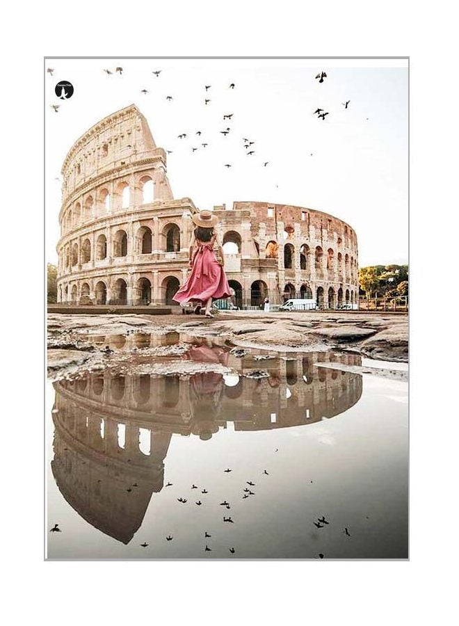 لوحة بنمط معدني بتصميم صورة للمدرج الروماني كولوسيوم بيج / أبيض / رمادي 20x15سم