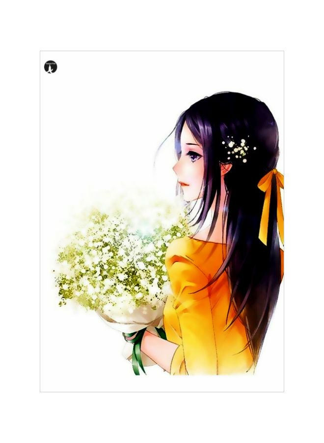BP Girl With Floral Themed Metallic Plate White/Yellow/Green 20x15cm