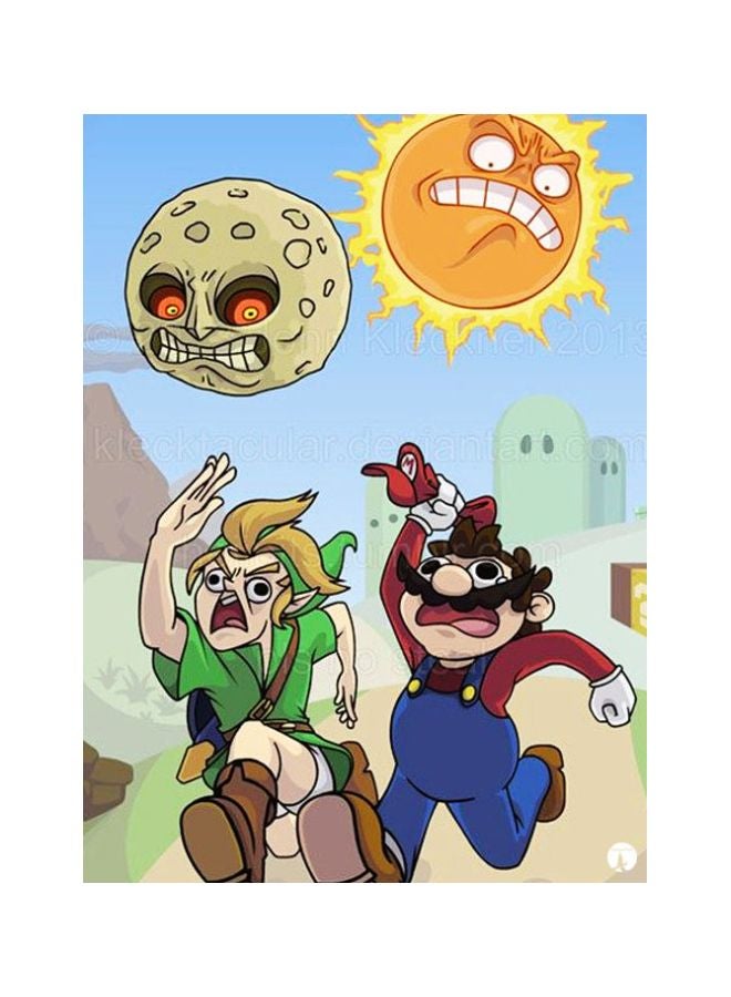 Super Mario Themed Metallic Plate Blue/Green/Beige 20x15cm