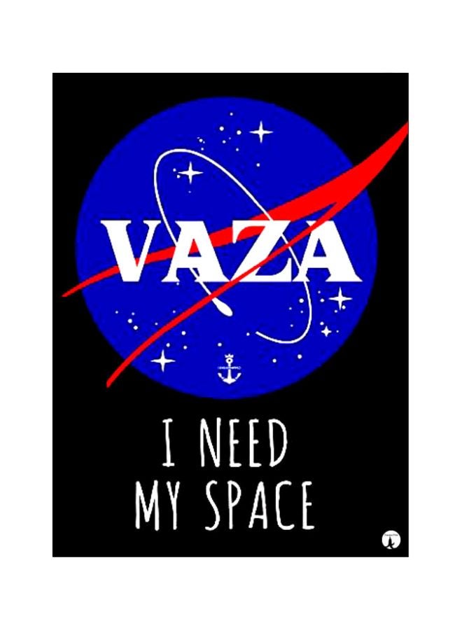 لوحة معدنية بطبعة عبارة "Vaza I Need My Space" أسود/أزرق/أبيض 20x15سم