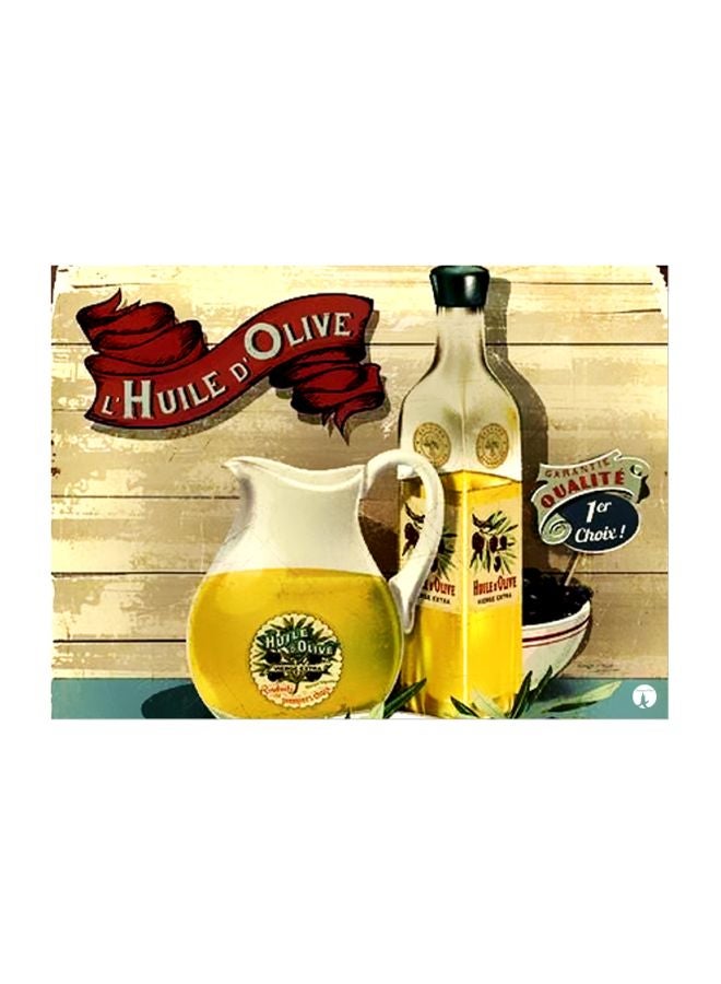 لوحة بنمط معدني بتصميم مطبوع بزيت الزيتون بيج/أصفر/أزرق 20x15سم