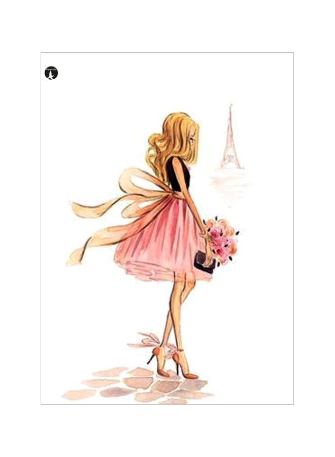 لوح من المعدن بتصميم فتاة وردي/ أبيض/ بني 20x15سم