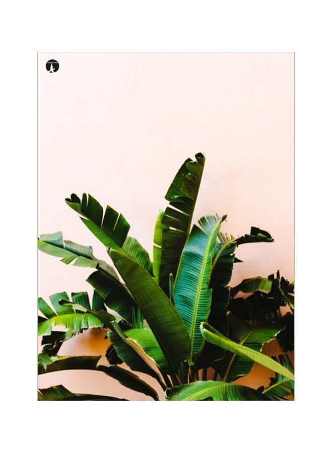 بي بي لوحة معدنية بطبعة ورق الشجر أخضر/وردي/أسود 20x15سم