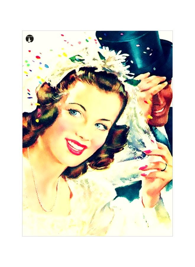 Couple Themed Metallic Plate Beige/Blue/Brown 20x15cm