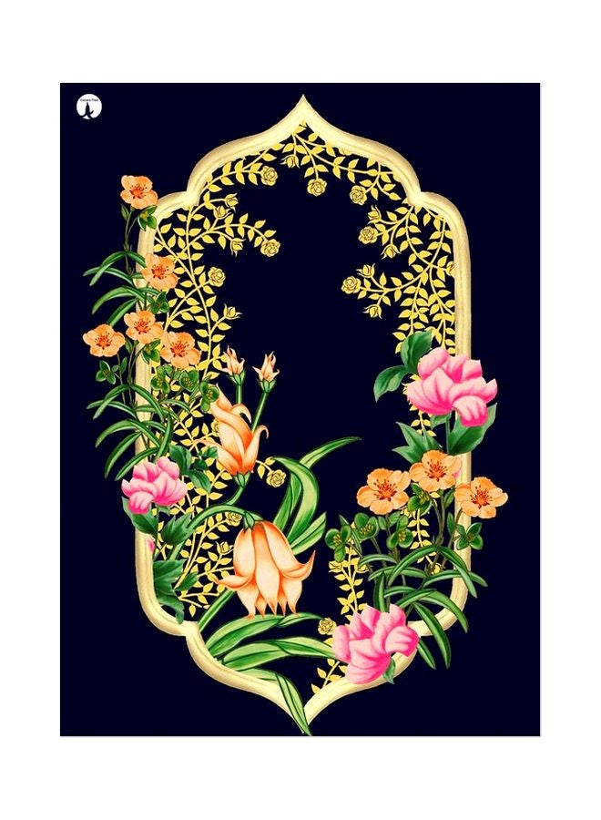 لوحة معدنية بنقشة الأزهار وردي/ أخضر/ أصفر 20x15سم