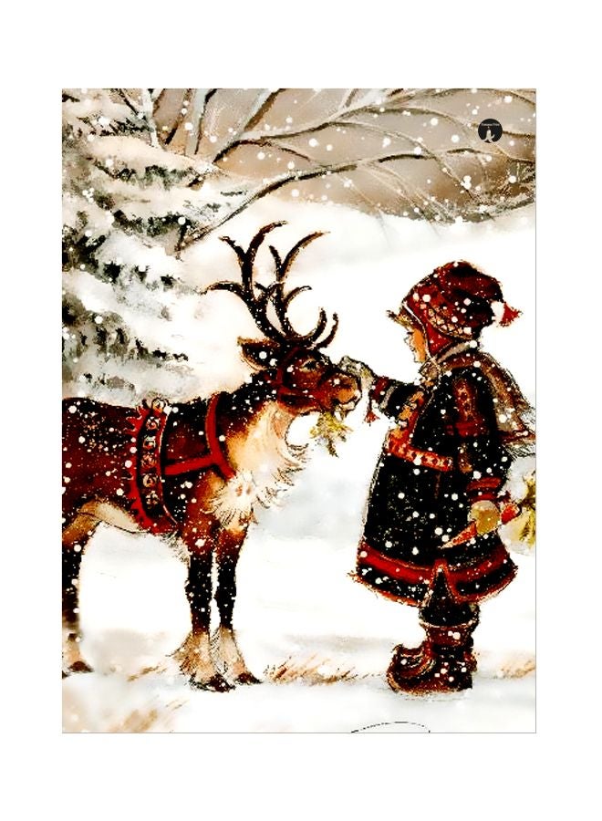 بي بي لوح للزينة من المعدن بطبعة فتاة وغزال أبيض/أحمر/أسود 20x15سم