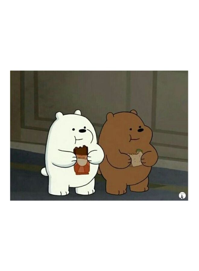 لوحة بنمط معدني بتصميم مطبوع عليه دب رمادي/بني/أبيض 20x15سم