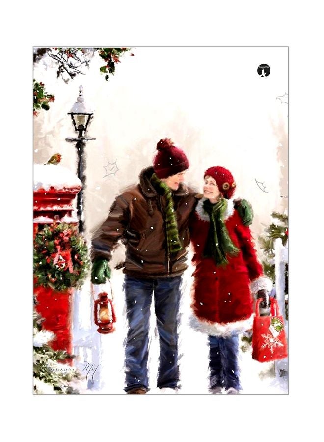 Couple Printed Metallic Plate White/Red/Brown 20x15cm