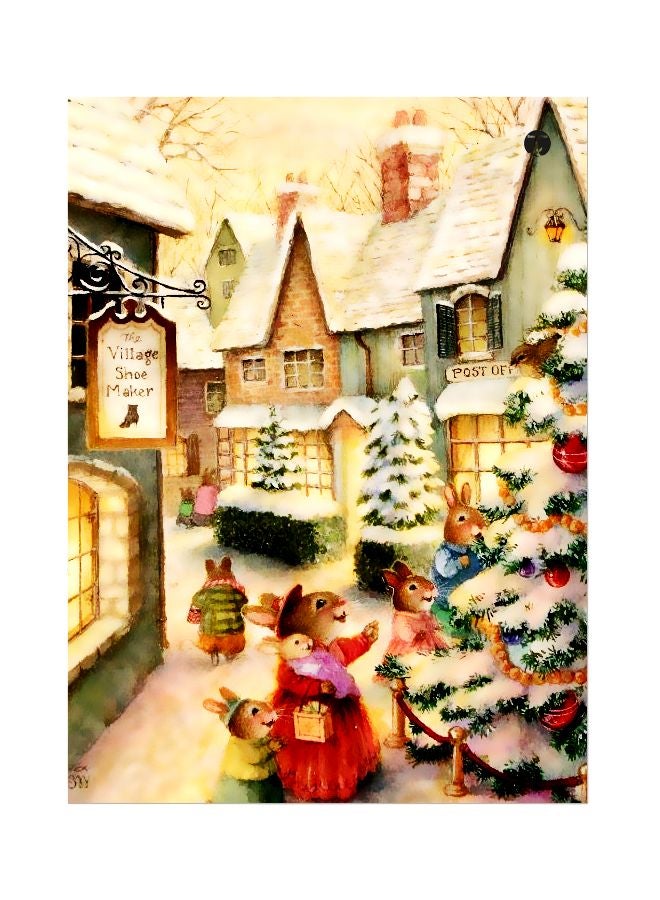 Cartoon Village Printed Metallic Plate Brown/Beige/Red 20x15cm