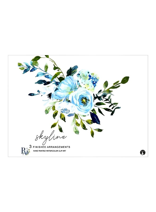 BP Floral Themed Metallic Plate Blue/Green/White 20x15cm
